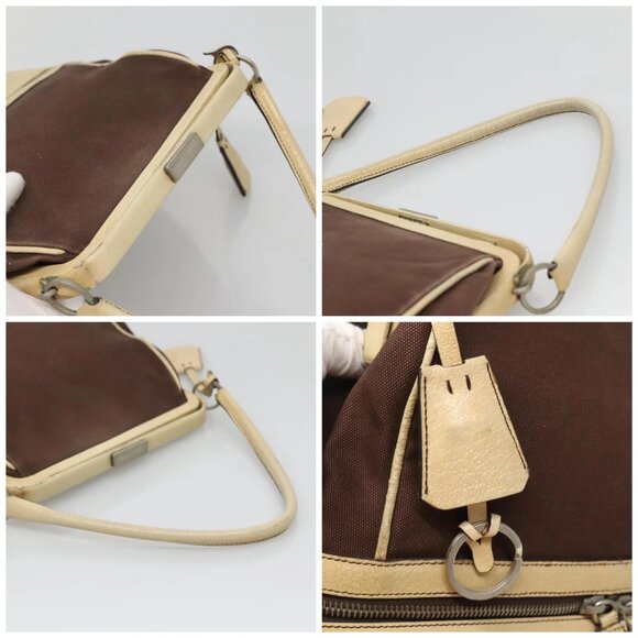 PRADA Shoulder Bag Canvas Leather Brown Silver Auth bs26588 - Picture 16 of 16